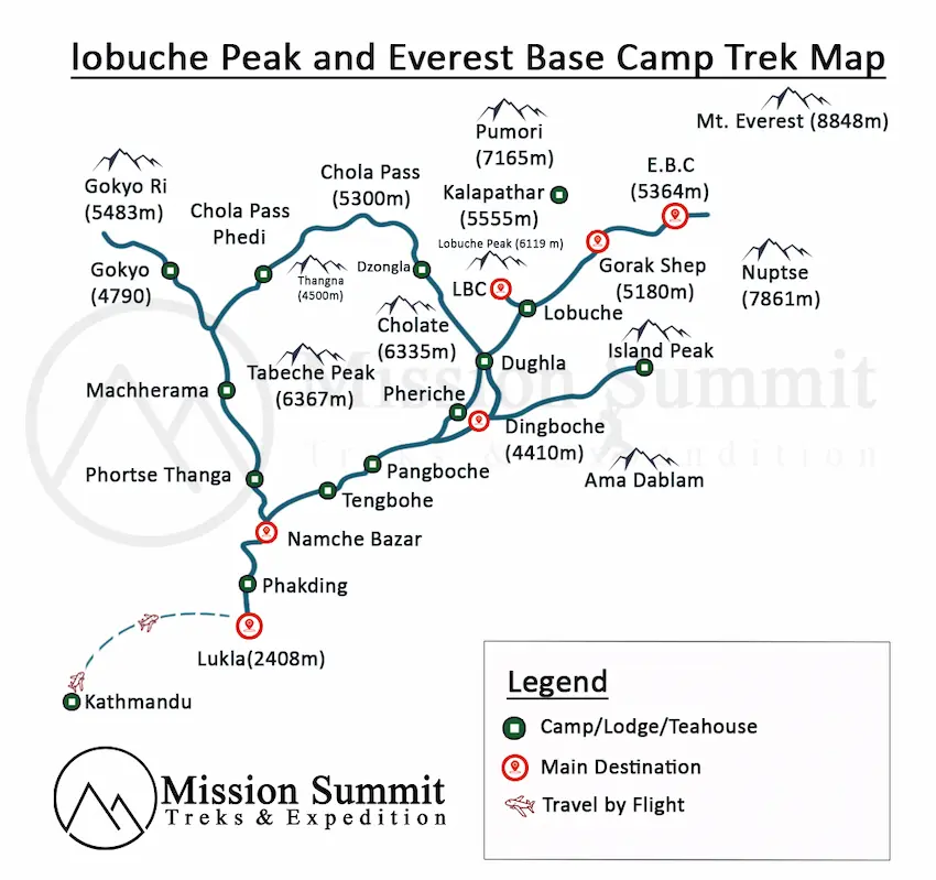 Lobuche Peak Climbing with Everest Base camp Trek Map