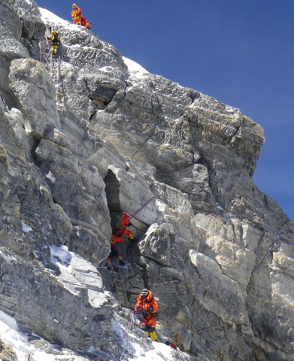 The hardest cliff on the second step of north face of Everest