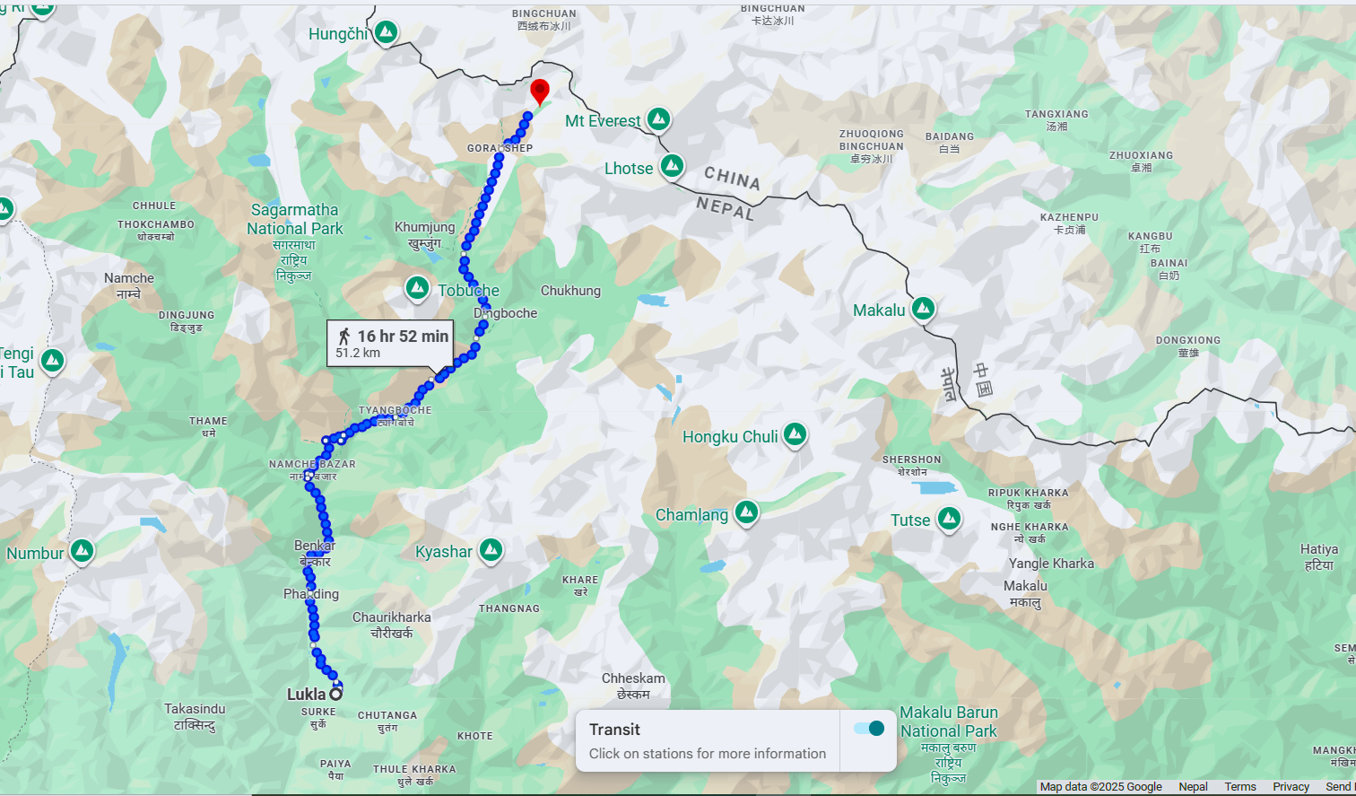 lukla to everest Base camp trail Map