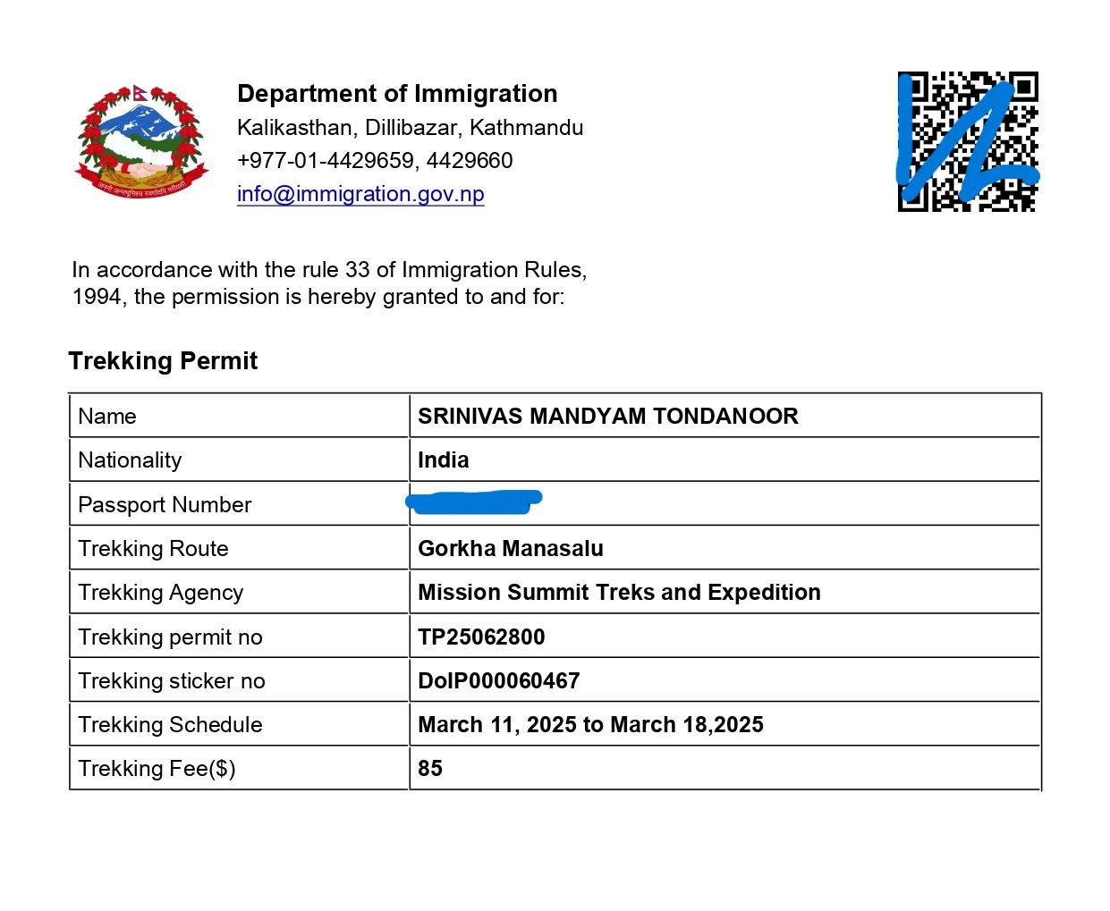 Restricted Manaslu Circuit Trek permit