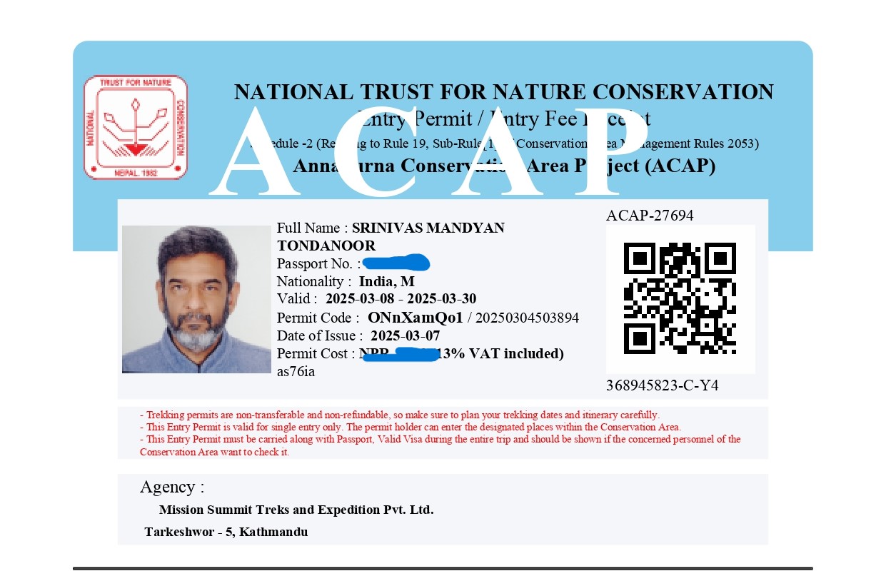 Annapurna conservation Area project (ACAP) permit