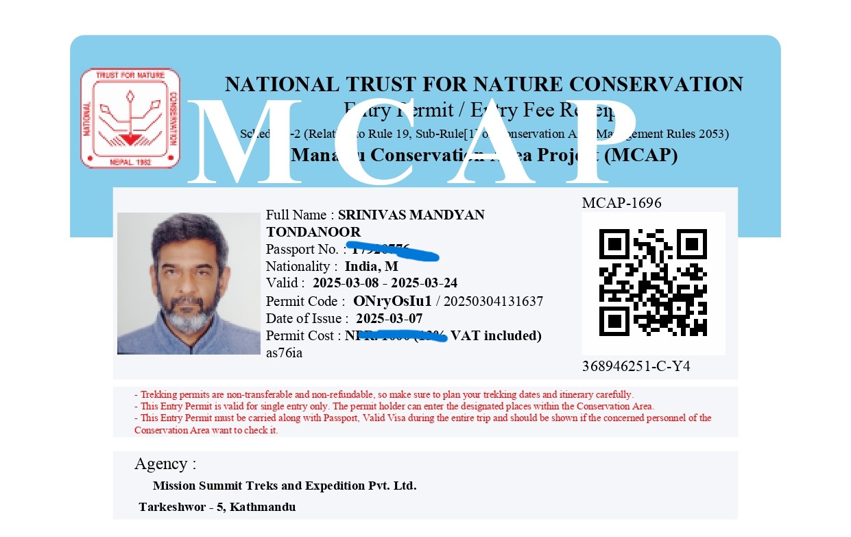 Manaslu Conservation Area project permit