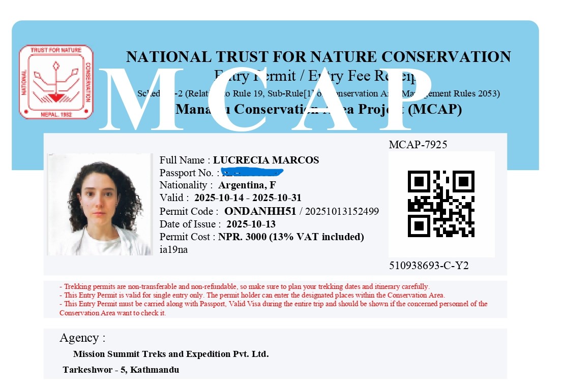 Manaslu conservation area permit